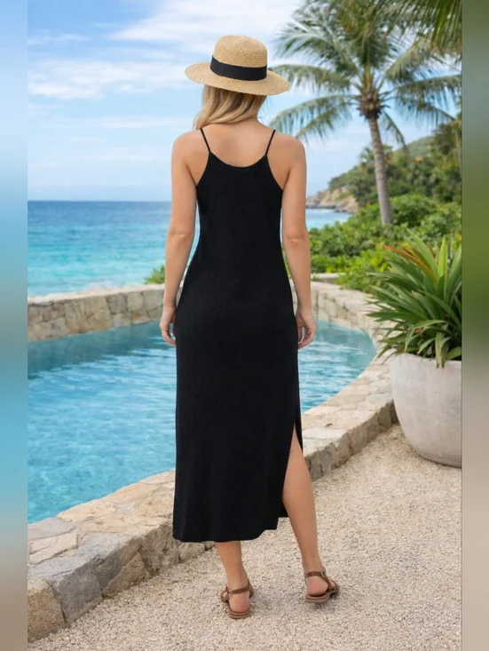 House of Harlow 1960 Nicole Richie Black Crochet Knit Spaghetti Strap Midi Dress - Picture 9 of 10